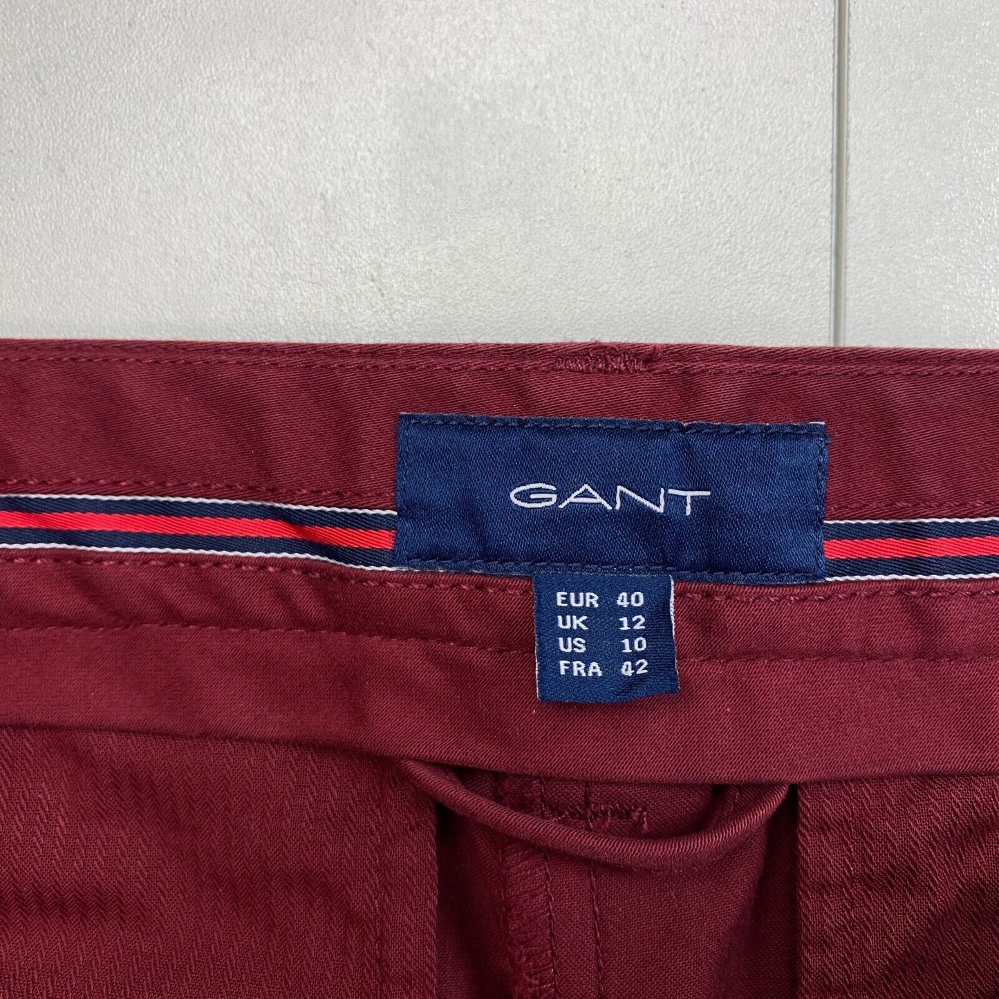 GANT Dark Red Fryda Slim Fit Cotton Chino Pants Trousers Size EU 40 UK 12 US 10