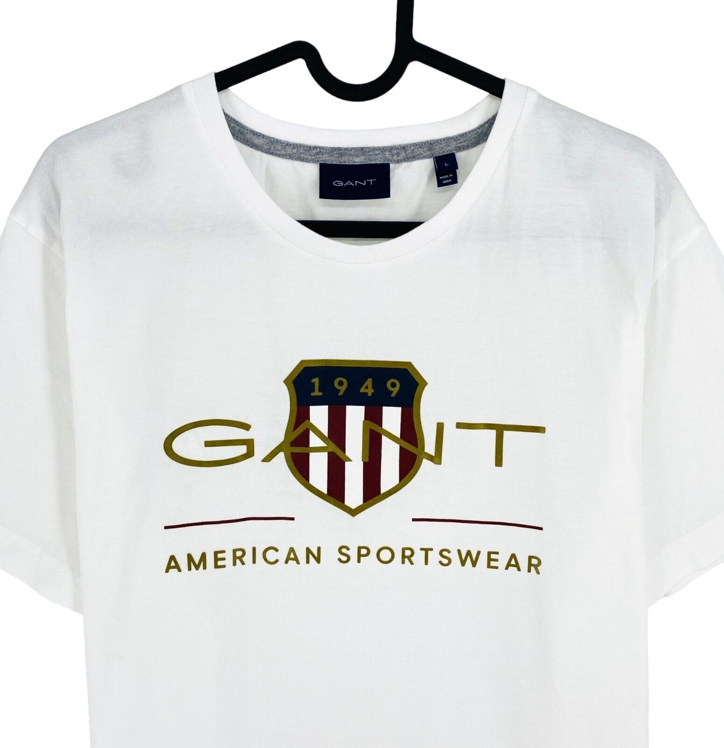 GANT Men White Archive Shield Crew Neck Short Sleeve T Shirt Size L