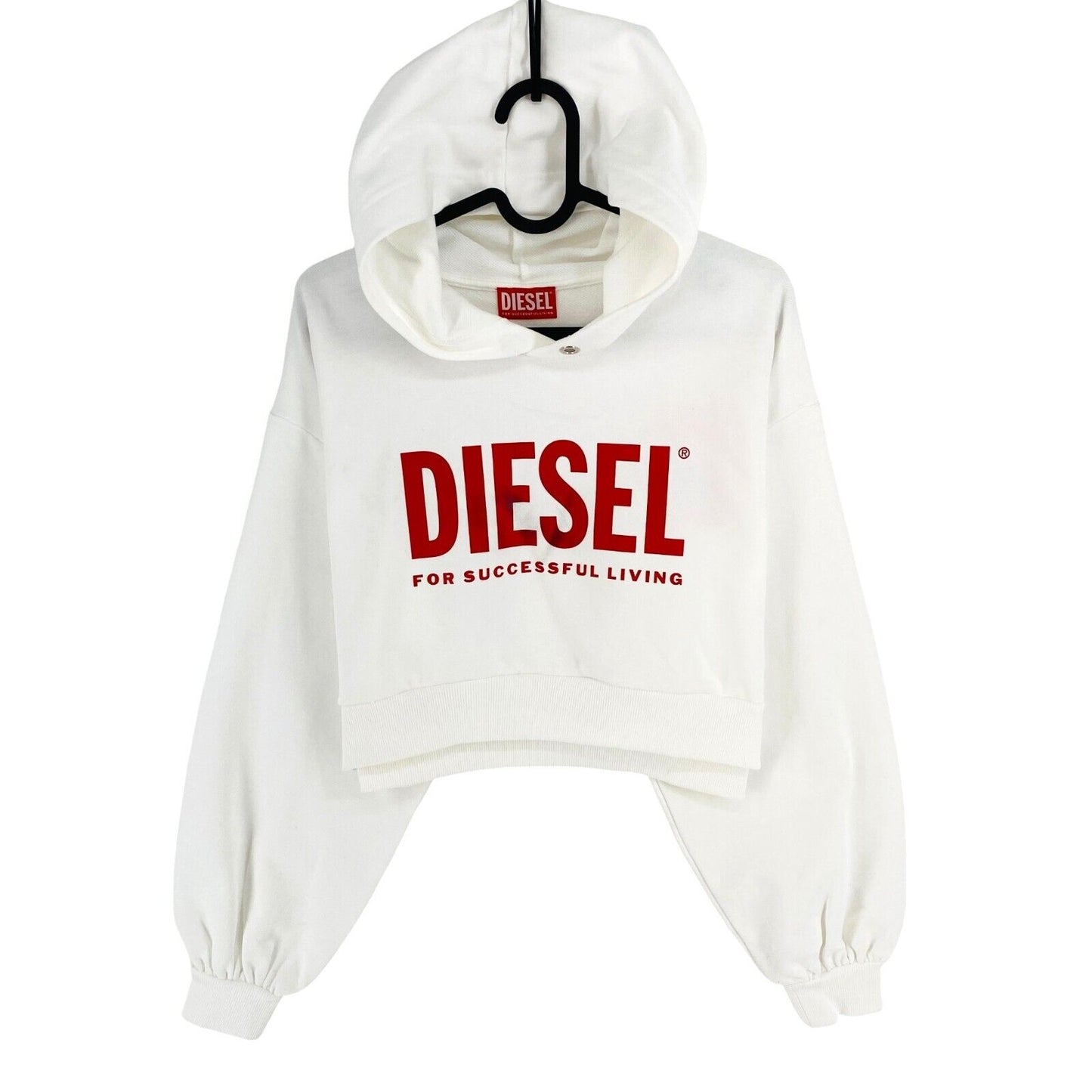 DIESEL Girls White SKRALOGO Cropped Hoodie Sweater Size 14 Years