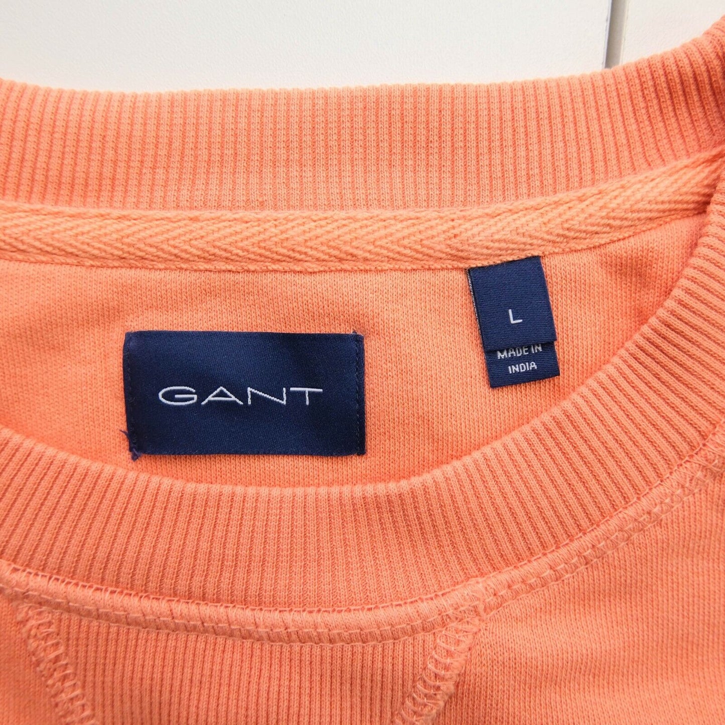 GANT Light Orange Crew Neck Big Logo Cotton Blend Jumper Sweater Size L