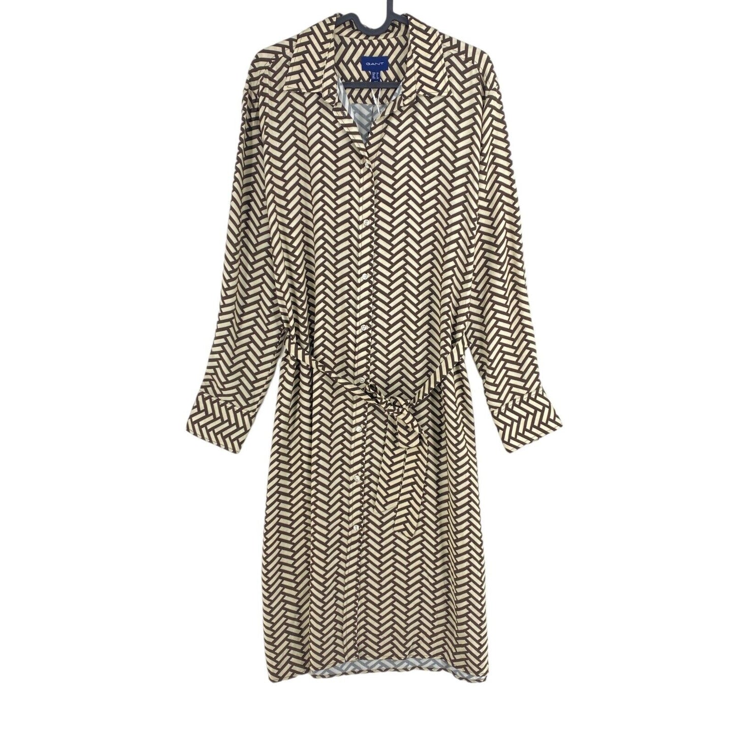 GANT Brown Geometric Long Sleeves A Line Shirt Dress Size EU 36 UK 8 US 6