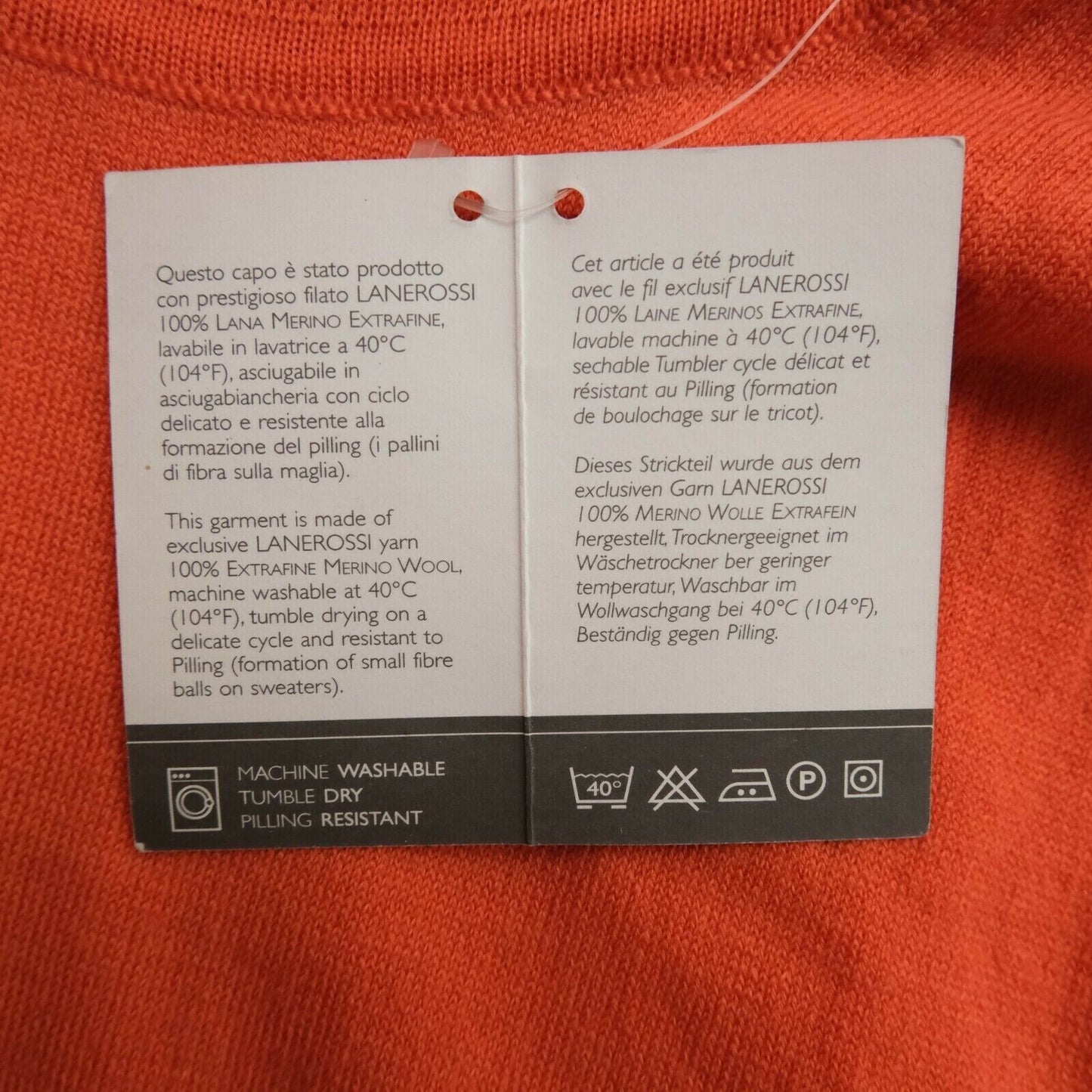 LANEROSSI Orange 100% Merino Wool Roll Neck Top Size 4 - XL