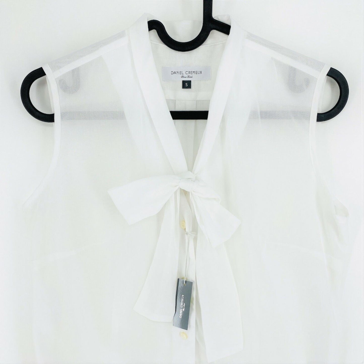 DANIEL CREMIEUX White Bow Sleeveless Transparent Shirt Size S M L