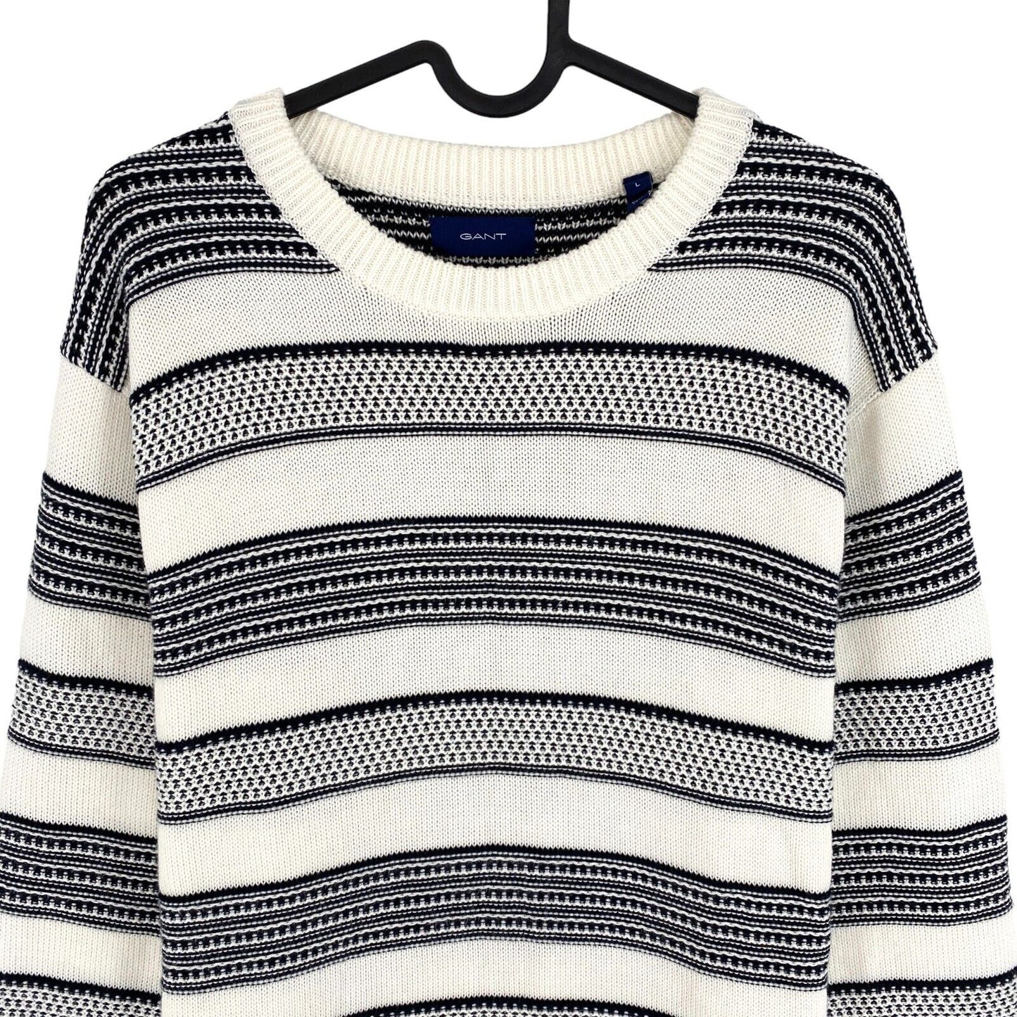 GANT White Bar Stripe Crew Neck Sweater Pullover Size L