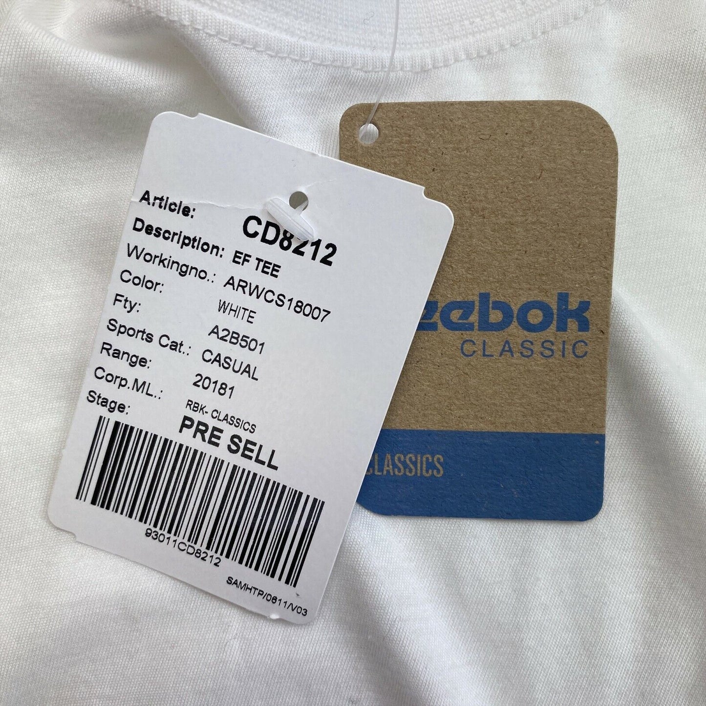 Reebok White Logo Crew Neck T Shirt Size S