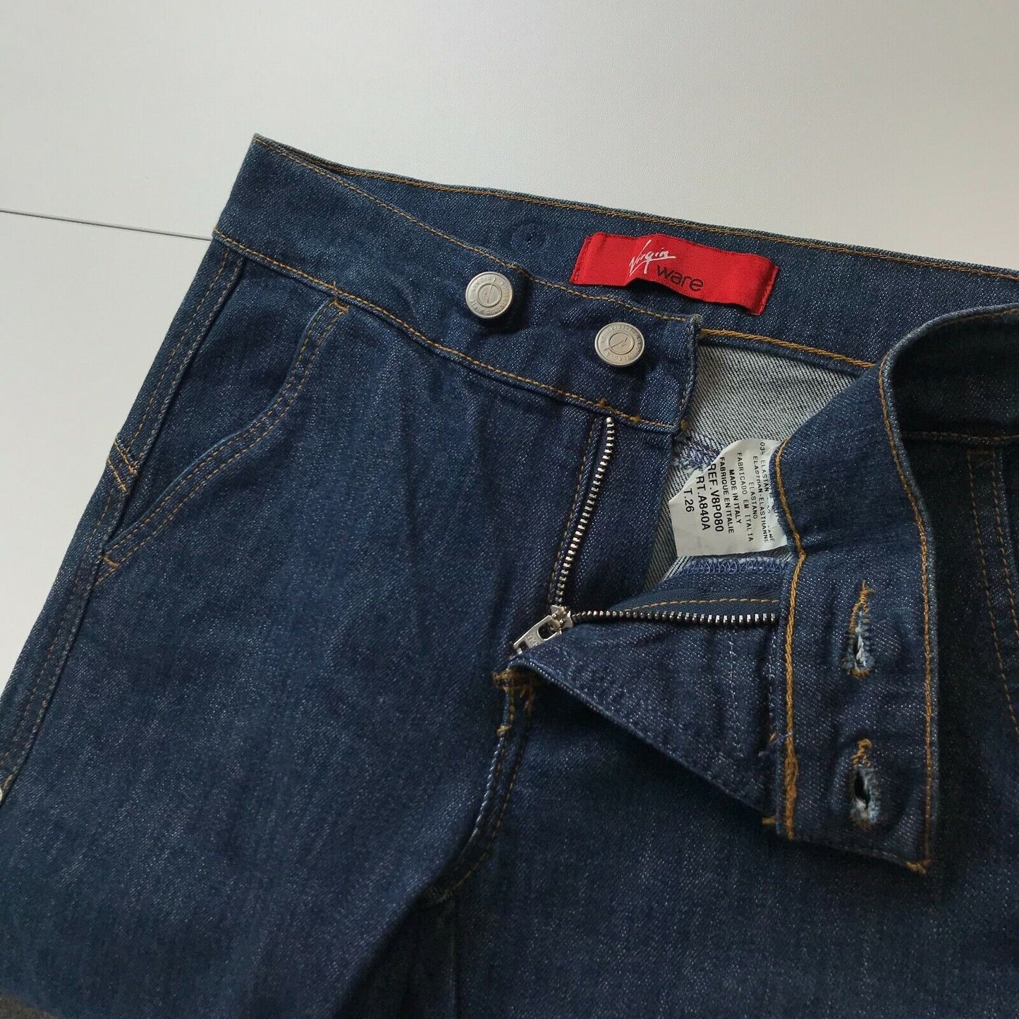 VIRGIN WARE Femme Bleu Regular Straight Fit Jeans Taille W26 Fabriqué en Italie