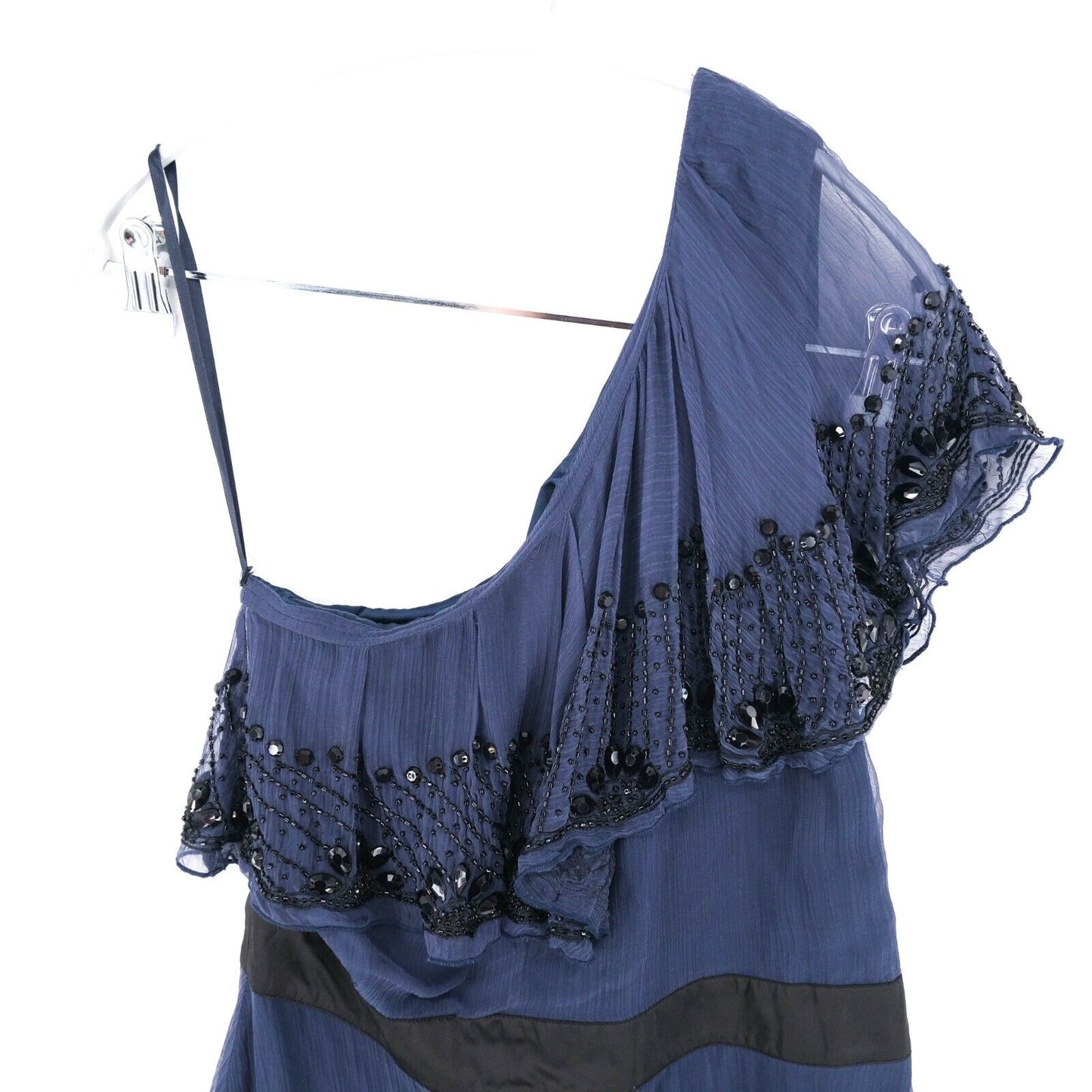 FRENCH CONNECTION Bleu Foncé Une Épaule Perlée Top Blouse Taille 10 - S