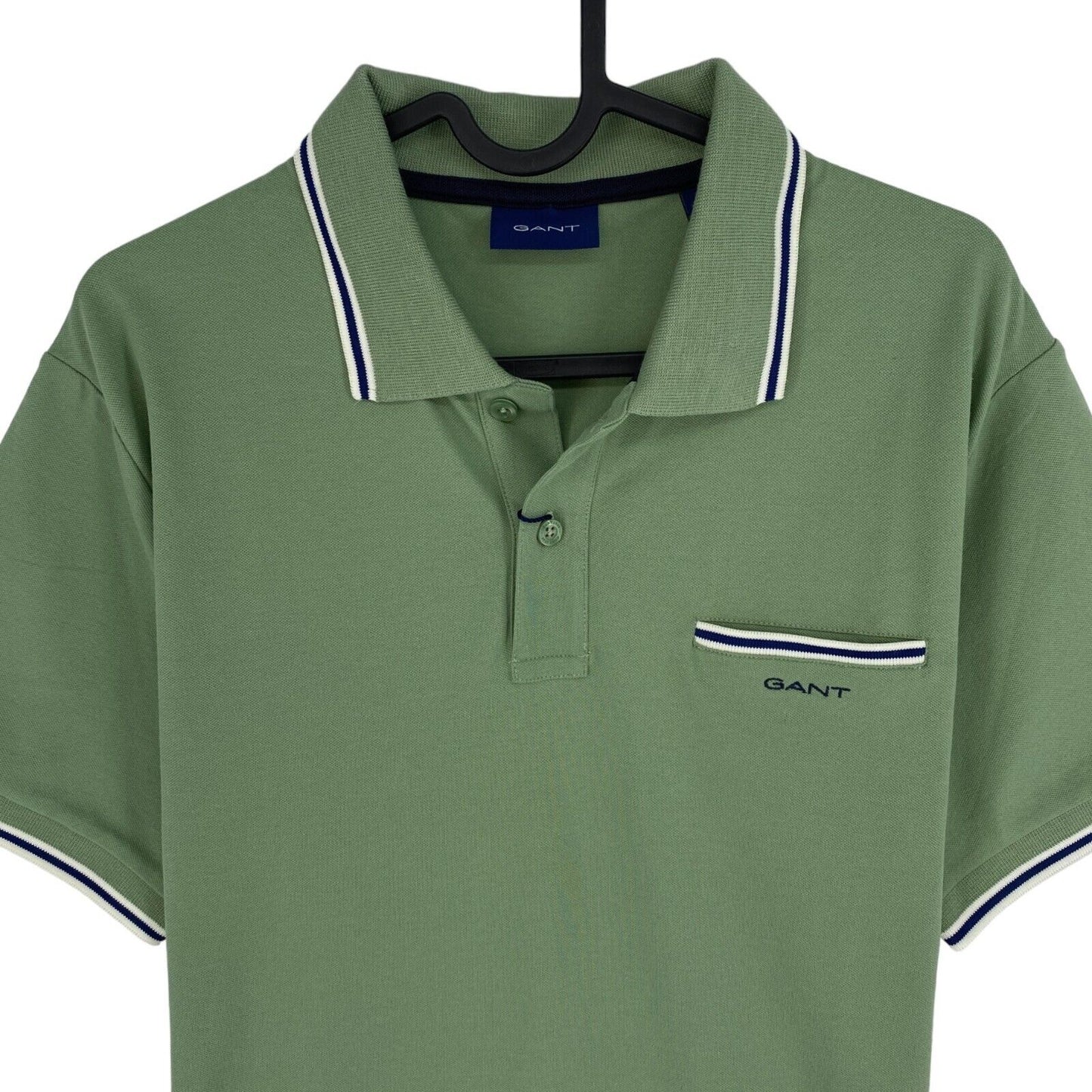 GANT Men Green 3-Col Tipping Solid Pique Rugger Short Sleeves Polo Shirt Size M