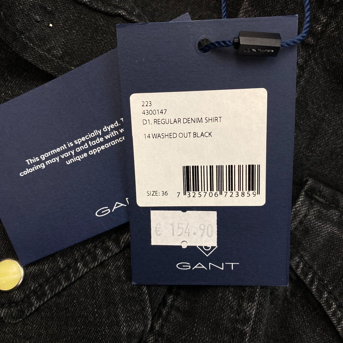 GANT Schwarzes Denim-Hemd mit normaler Passform, Größe EU 36, UK 8, US 6