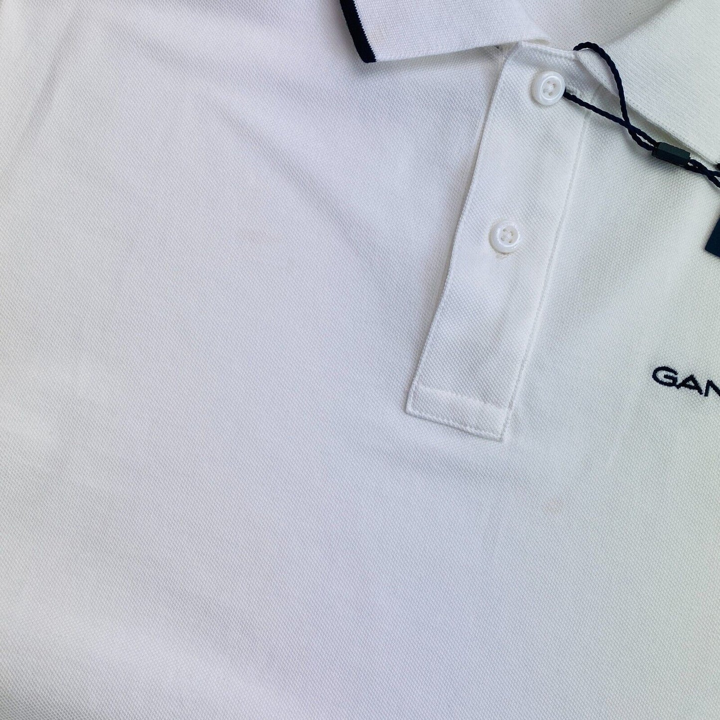 GANT Men White Contrast Tipping Pique Short Sleeves Polo Shirt Size M