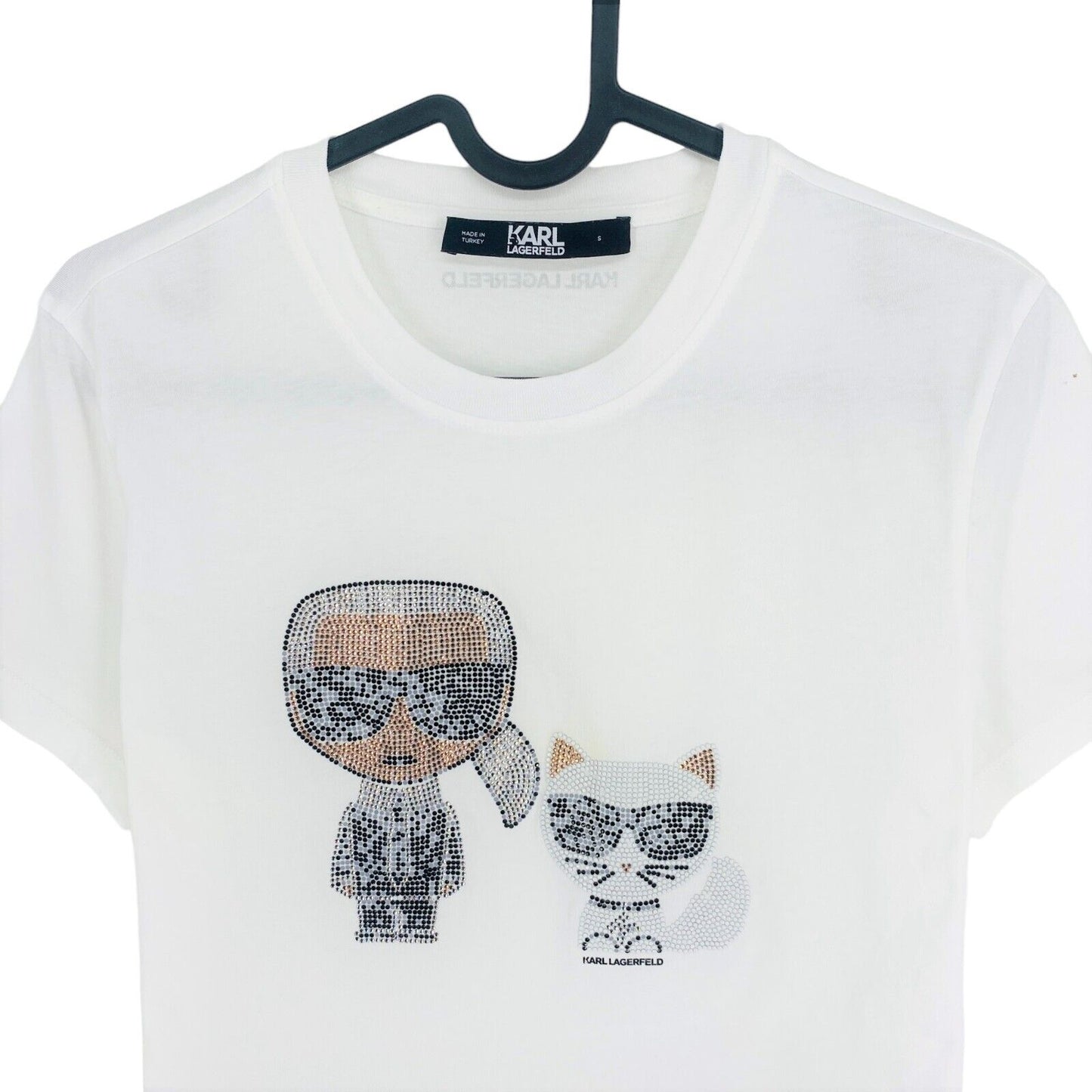 Karl Lagerfeld White Ikonik Rhinestone Couple Crew Neck T-Shirt Top Size S