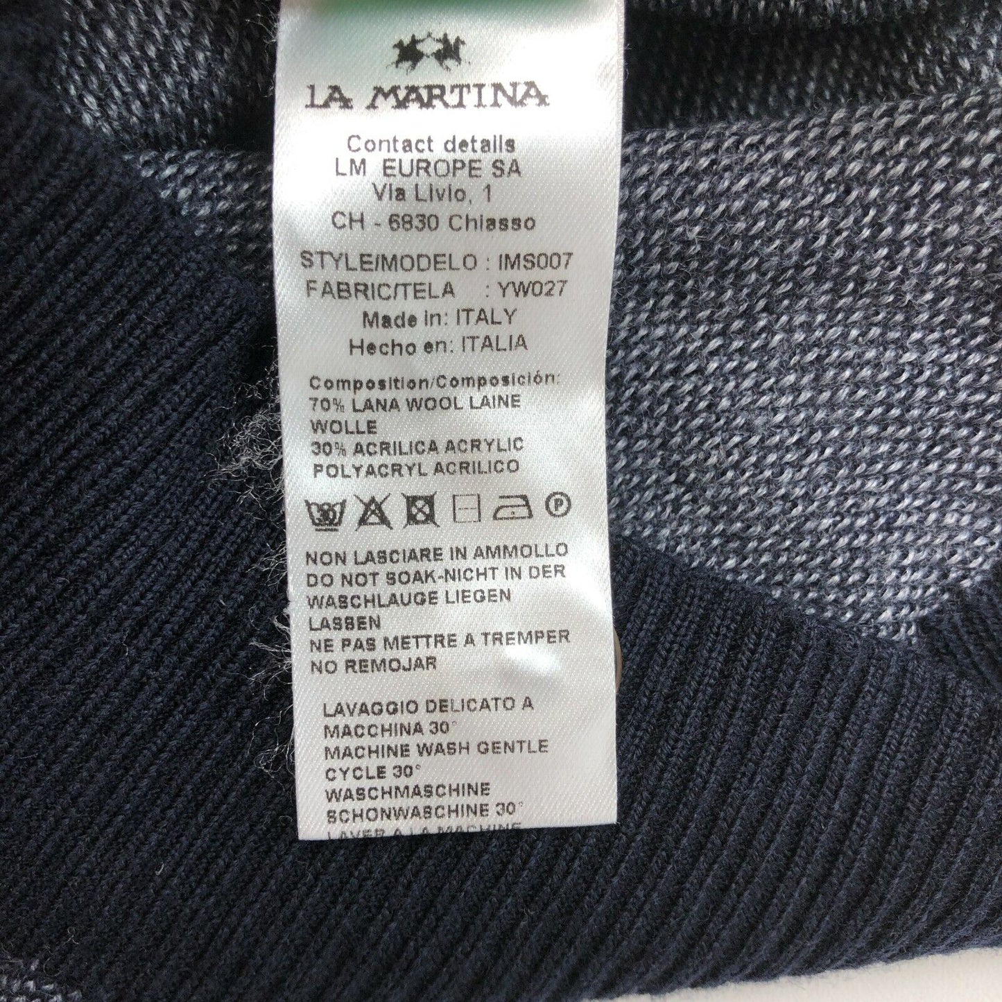 LA MARTINA Navy Blue Wool Blend Cardigan Jumper Size S