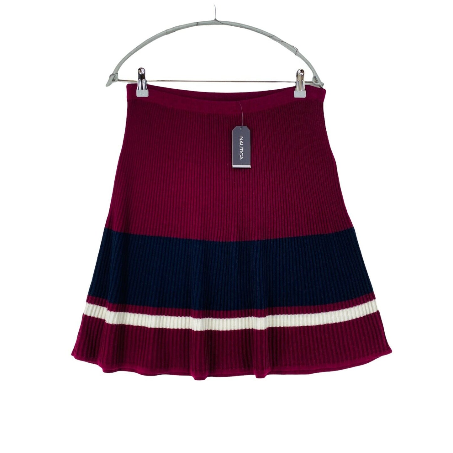 NAUTICA Cherry Red Regular Fit Knitted Striped Skirt Size XS W26 / M W29