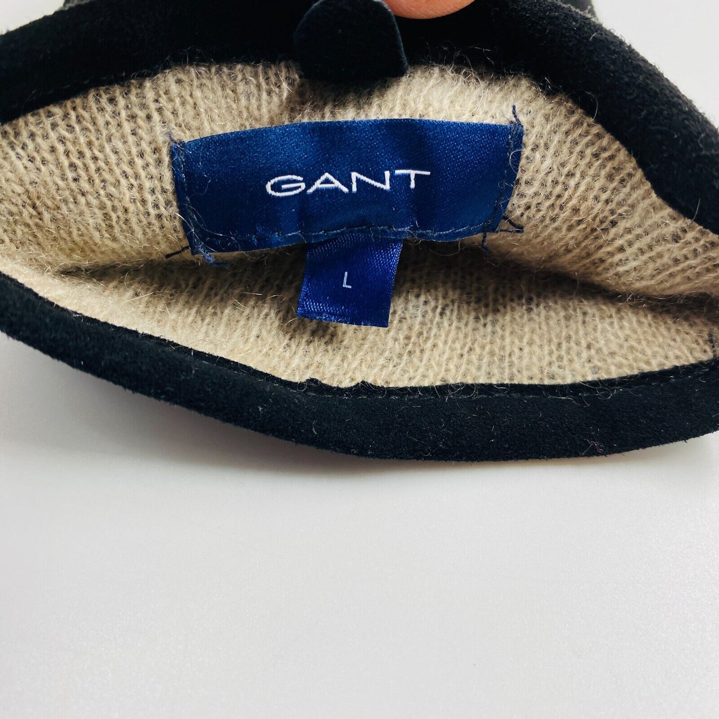 GANT Women Black Suede Leather Cashmere Wool Blend Warm Gloves Size L