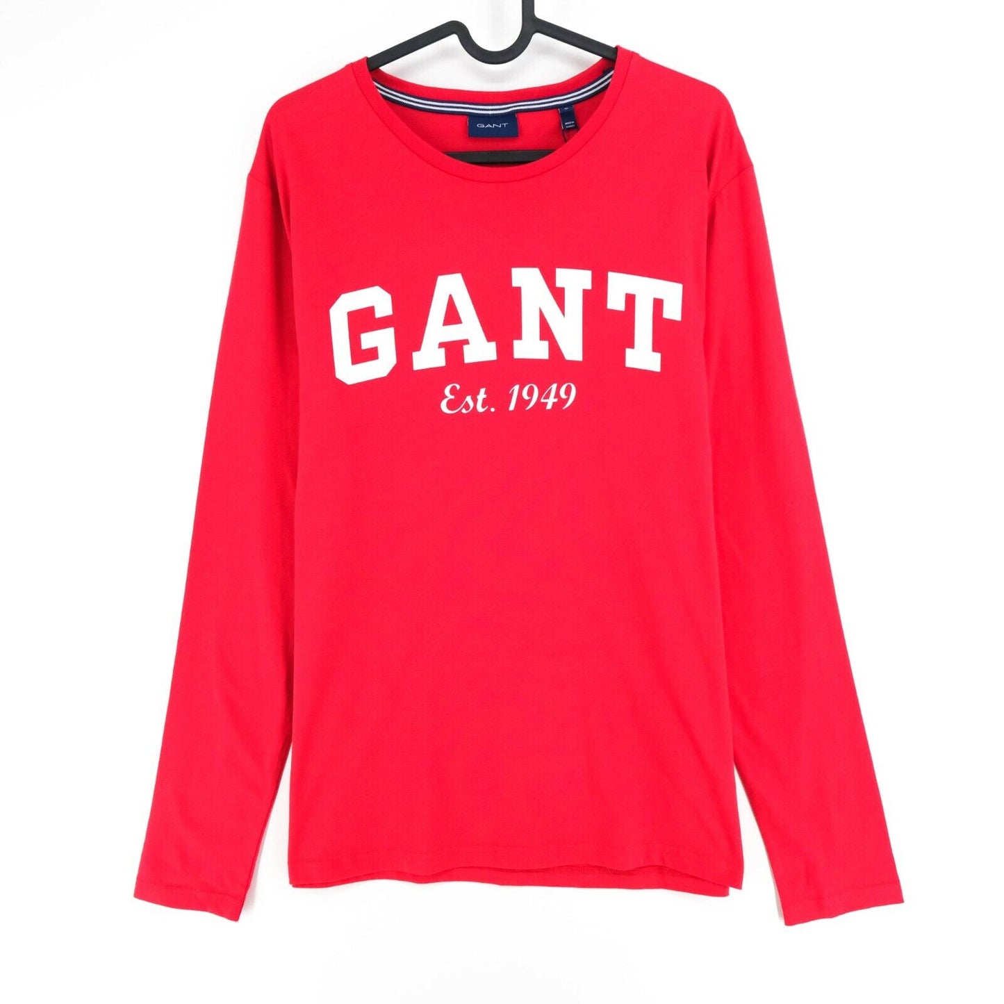 GANT T-Shirt mit Rundhalsausschnitt und langen Ärmeln, großes Logo, Rot, Größe M