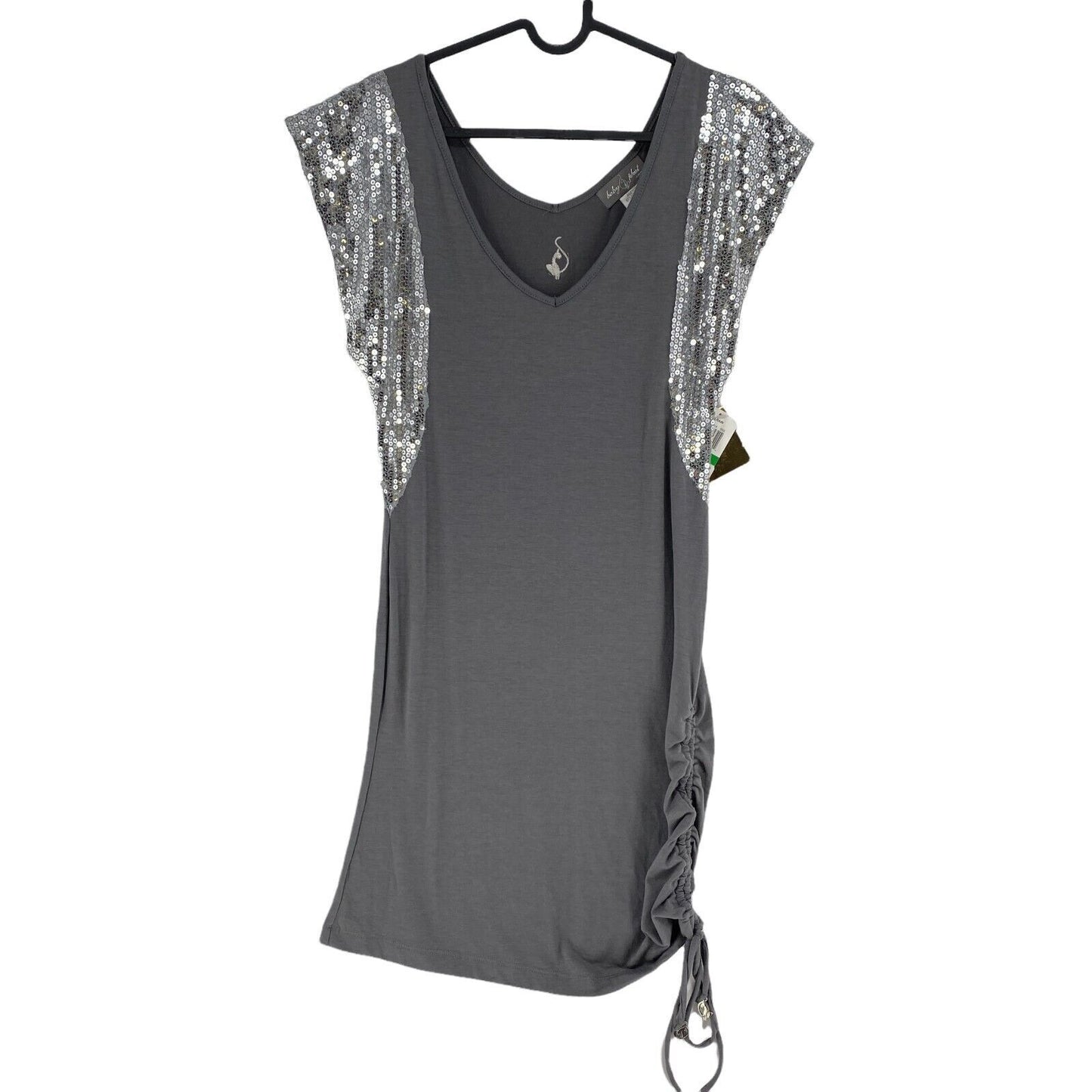 BABY PHAT Dark Grey V Neck Sequin Tunic Dress Size M L