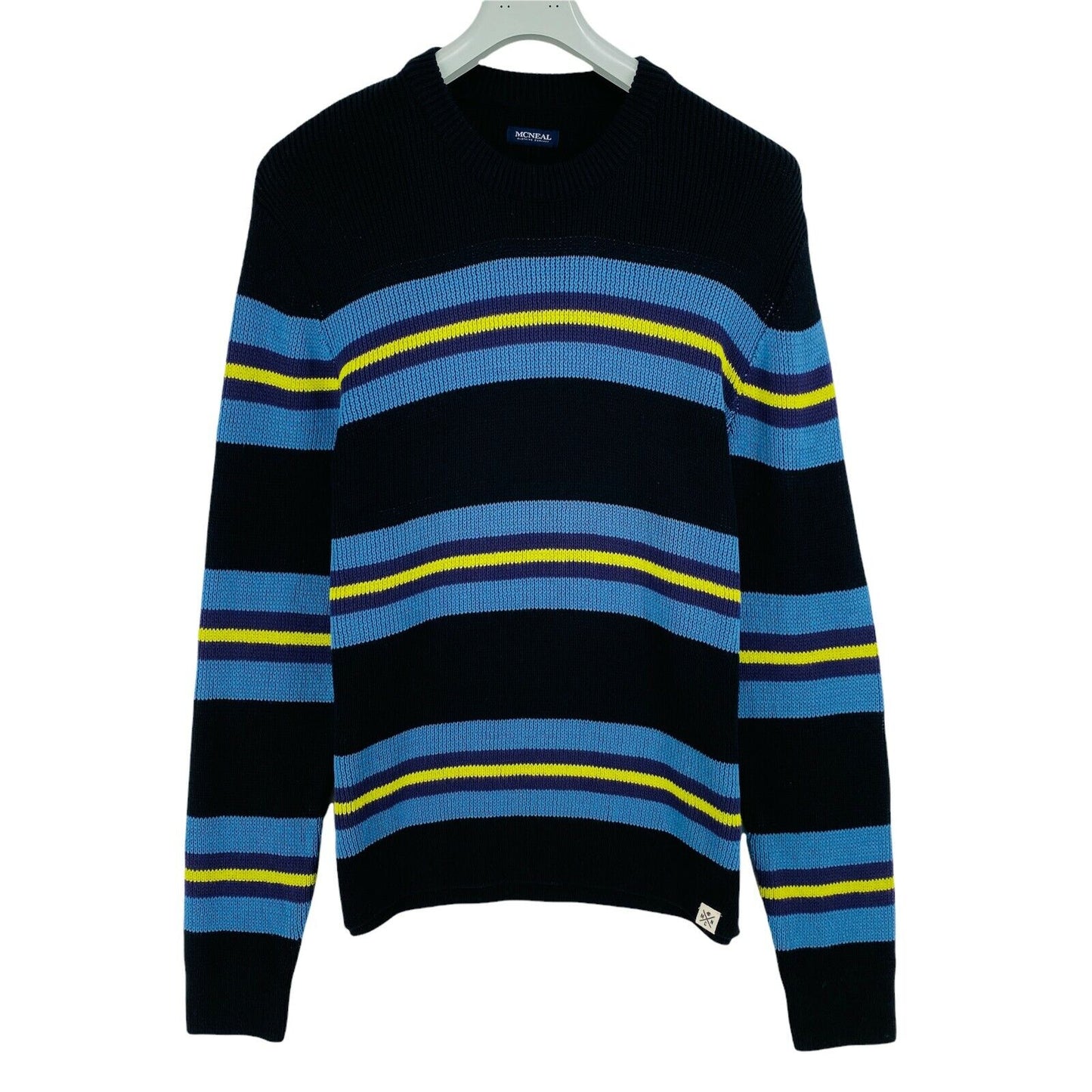 MCNEAL Black Striped Crew Neck Cotton Blend Sweater Jumper Size XL