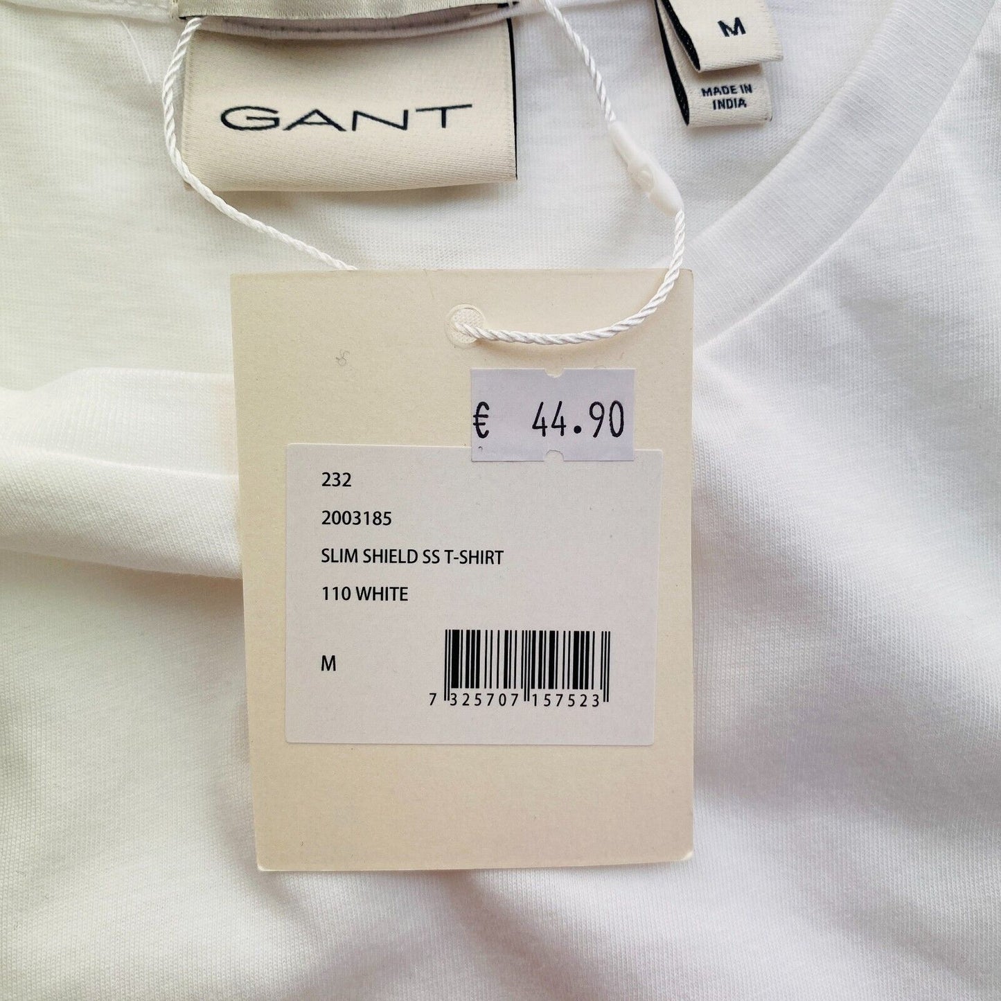 GANT Men White Slim Fit Shield Crew Neck Short Sleeves T Shirt Size M