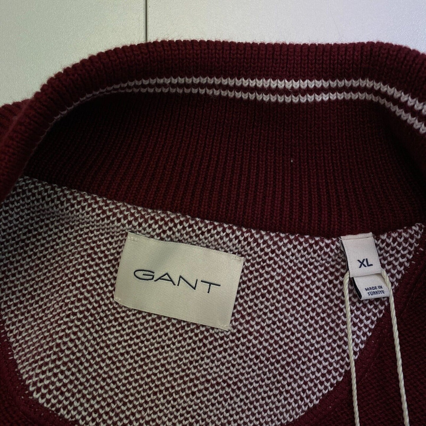 GANT Men Dark Red Cotton Pique Full Zip Sweater Pullover Size XL