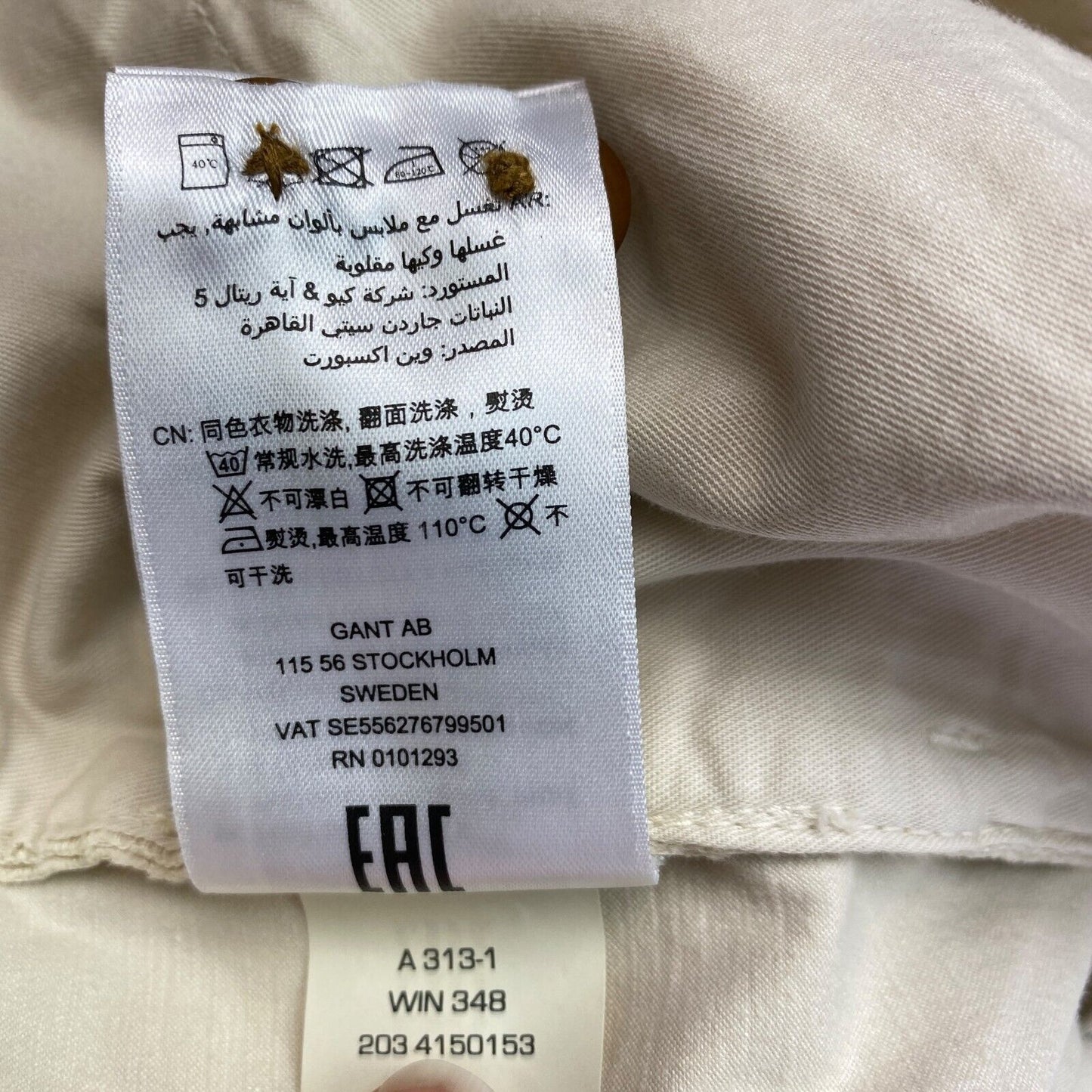 GANT Beige Winter Cotton Chino Pants Trousers Size EU 40 UK 12 US 10