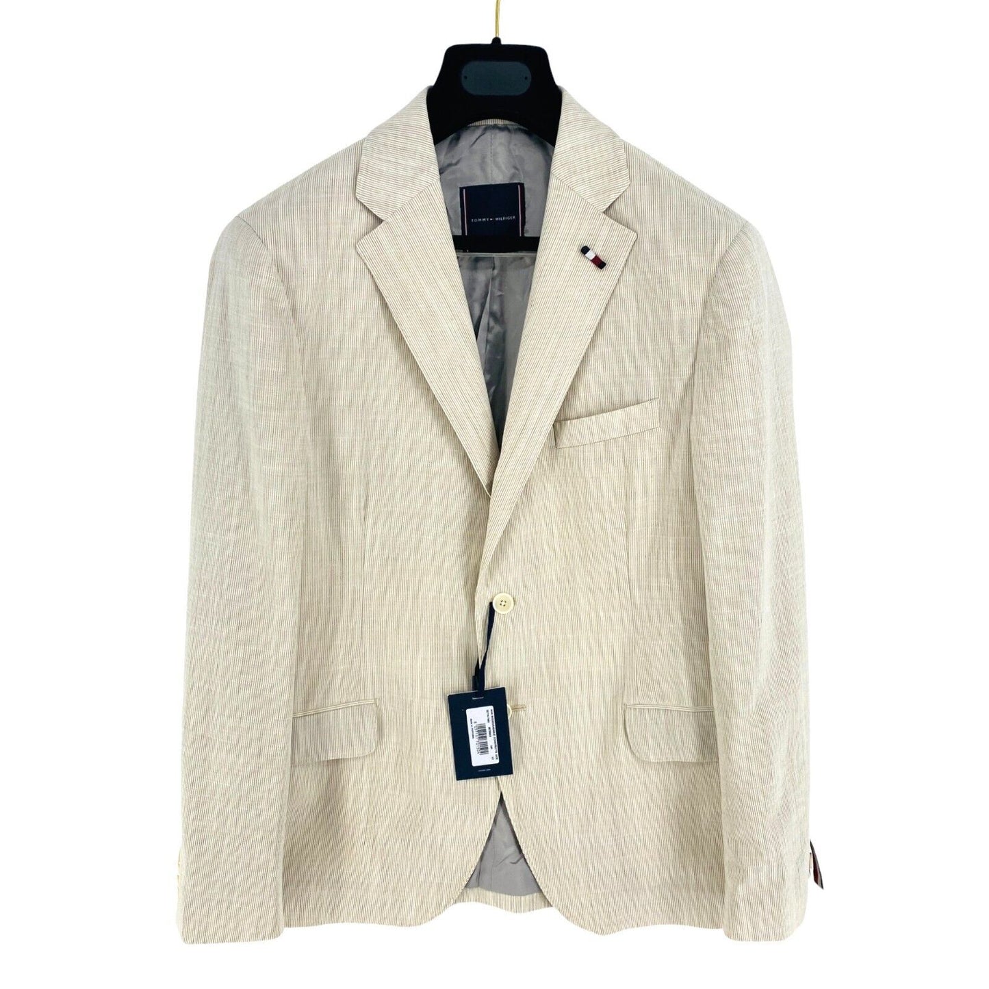 TOMMY HILFIGER Men Beige Slim Fit Wool Linen Blazer Jacket Size EU 52 UK/US 42