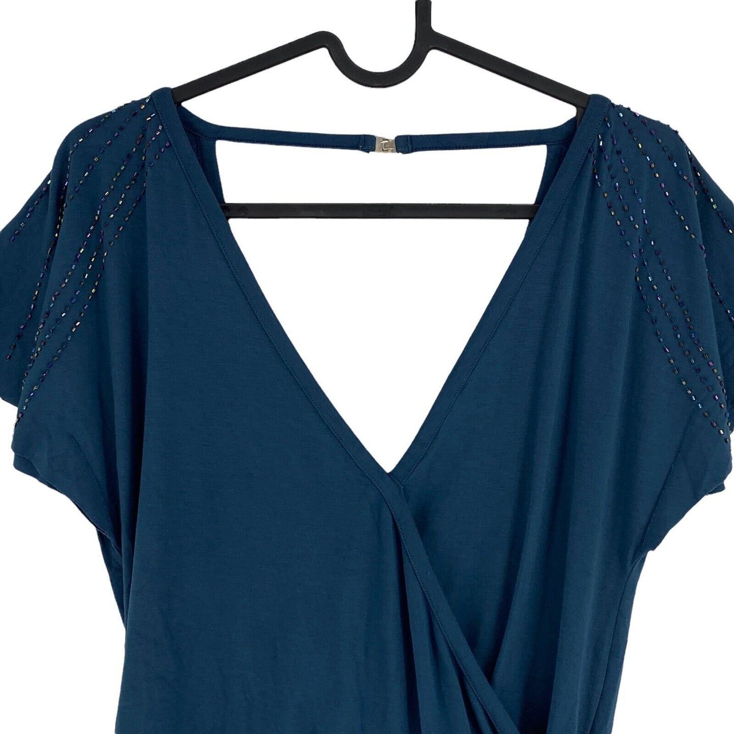 UVP 243 € Colcci Marineblau Kurzarm-Top mit tiefem V-Ausschnitt, Bluse, Größe XS