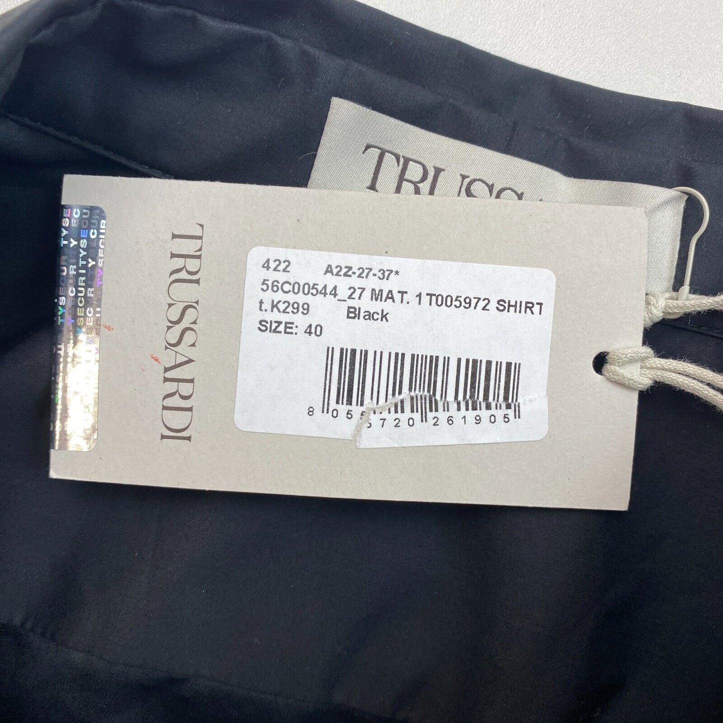 TRUSSARDI Schwarzes Popeline-Hemd, Größe 40 EU 36 UK 8 US 6