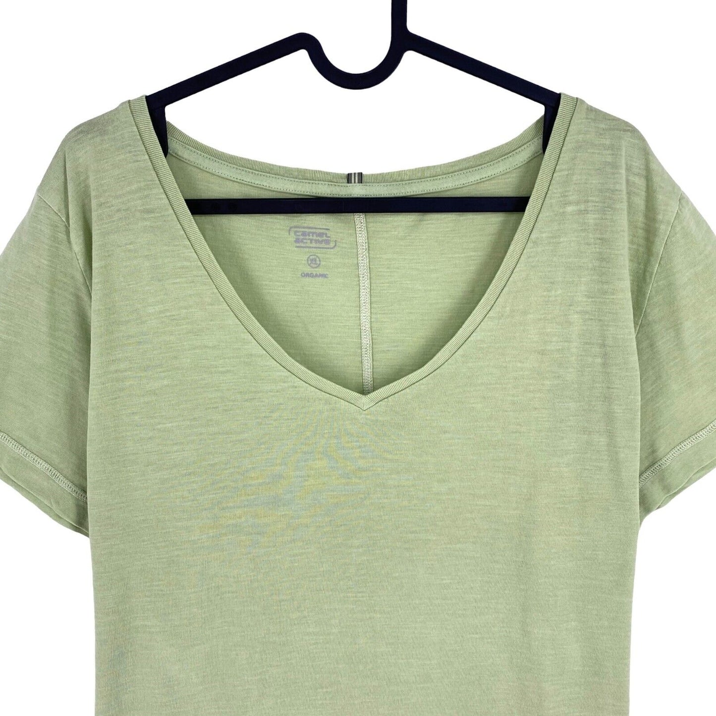 Camel Active Women Green Solid V Neck Short Sleeves T Shirt Size XL