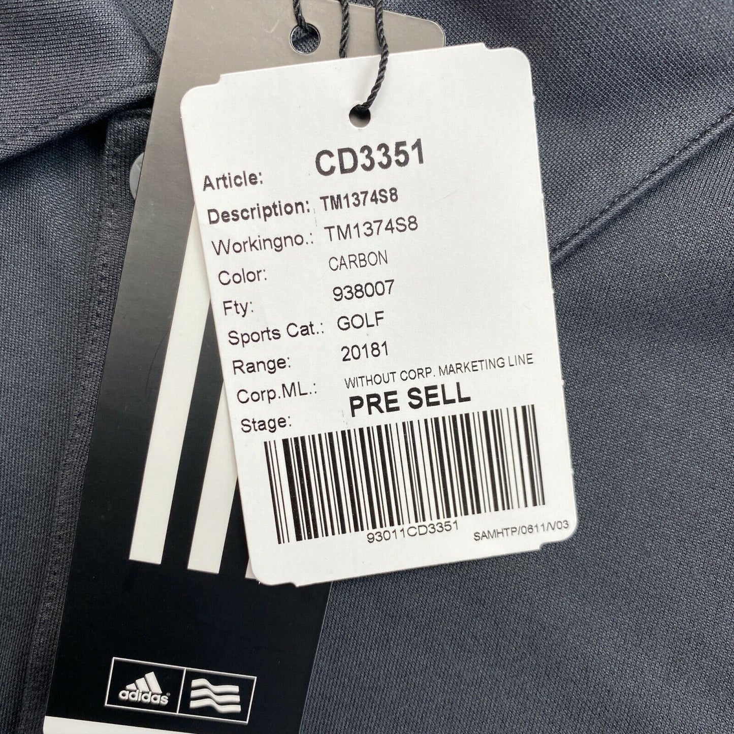 Adidas Golf Dark Grey Polo Shirt Size M