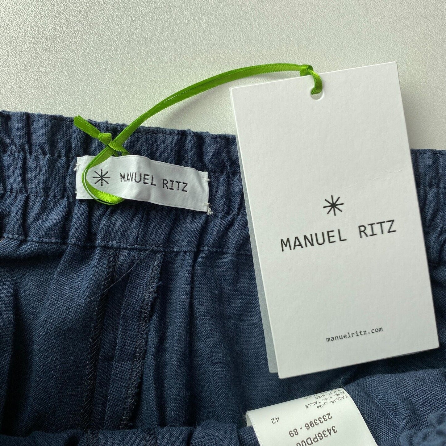 MANUEL RITZ Women Dark Blue Loose Wide Leg Fit Linen Blend Trousers EUR 42