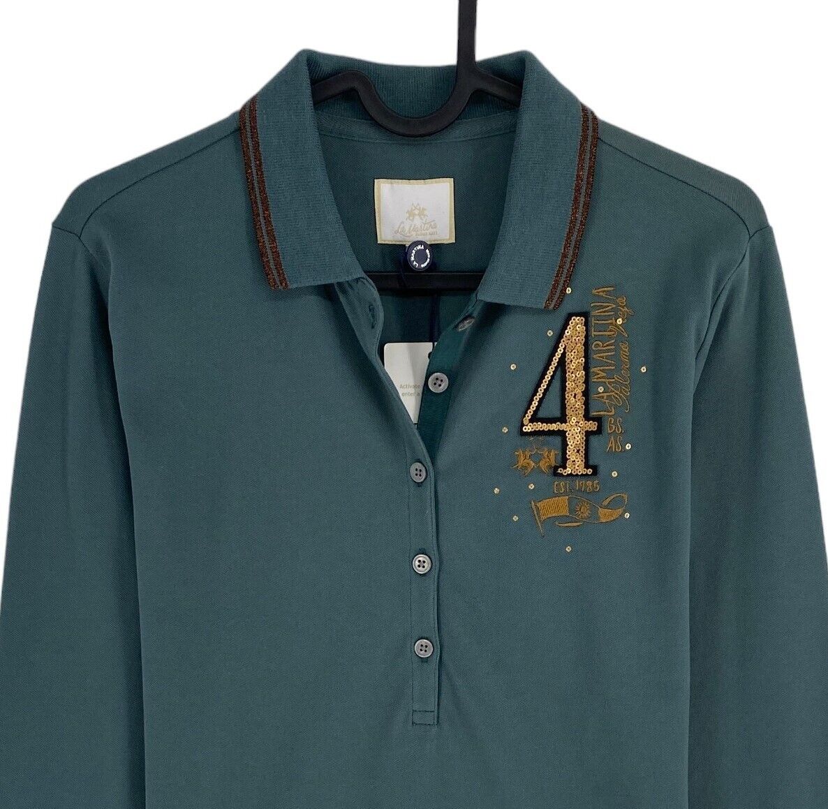 LA MARTINA Dark Green Long Sleeves Polo Size 2 / S