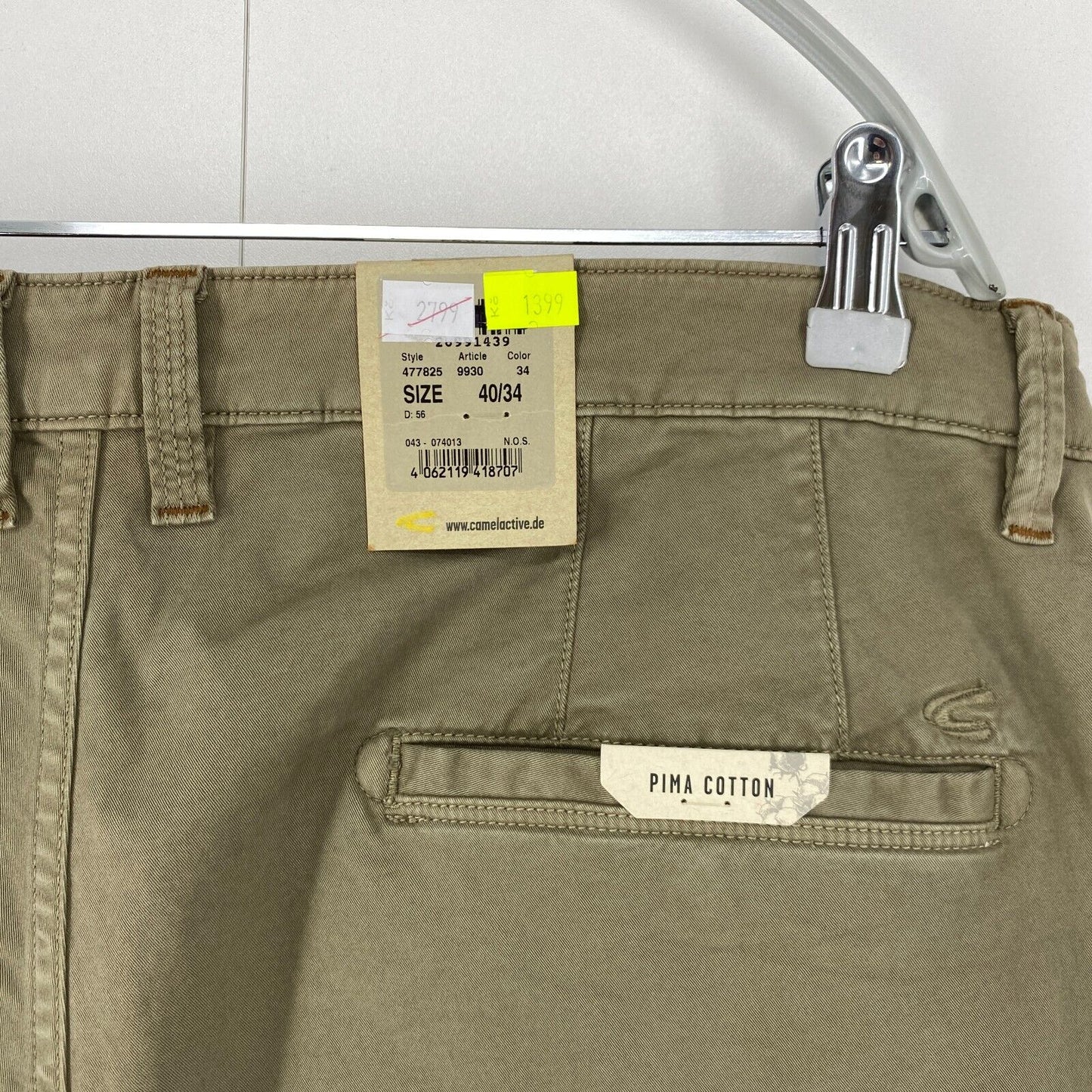 Camel Active MADISON Khaki Green Modern Slim Fit Chino Trousers W40 L34