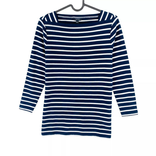 NAUTICA Women Navy Blue Striped Crew Neck Sweater Jumper Size 2XS XXS