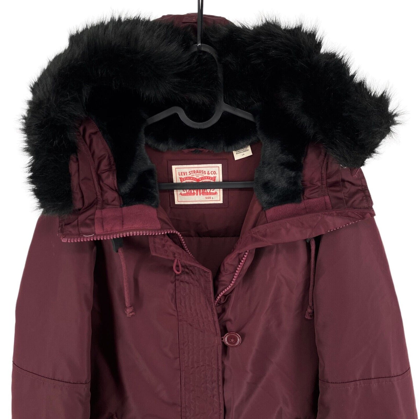 Levi`s Dark Red Hooded Down Puffer Jacket Coat Size L