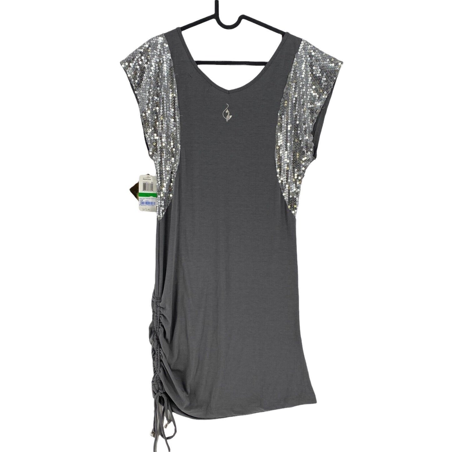 BABY PHAT Dark Grey V Neck Sequin Tunic Dress Size M L