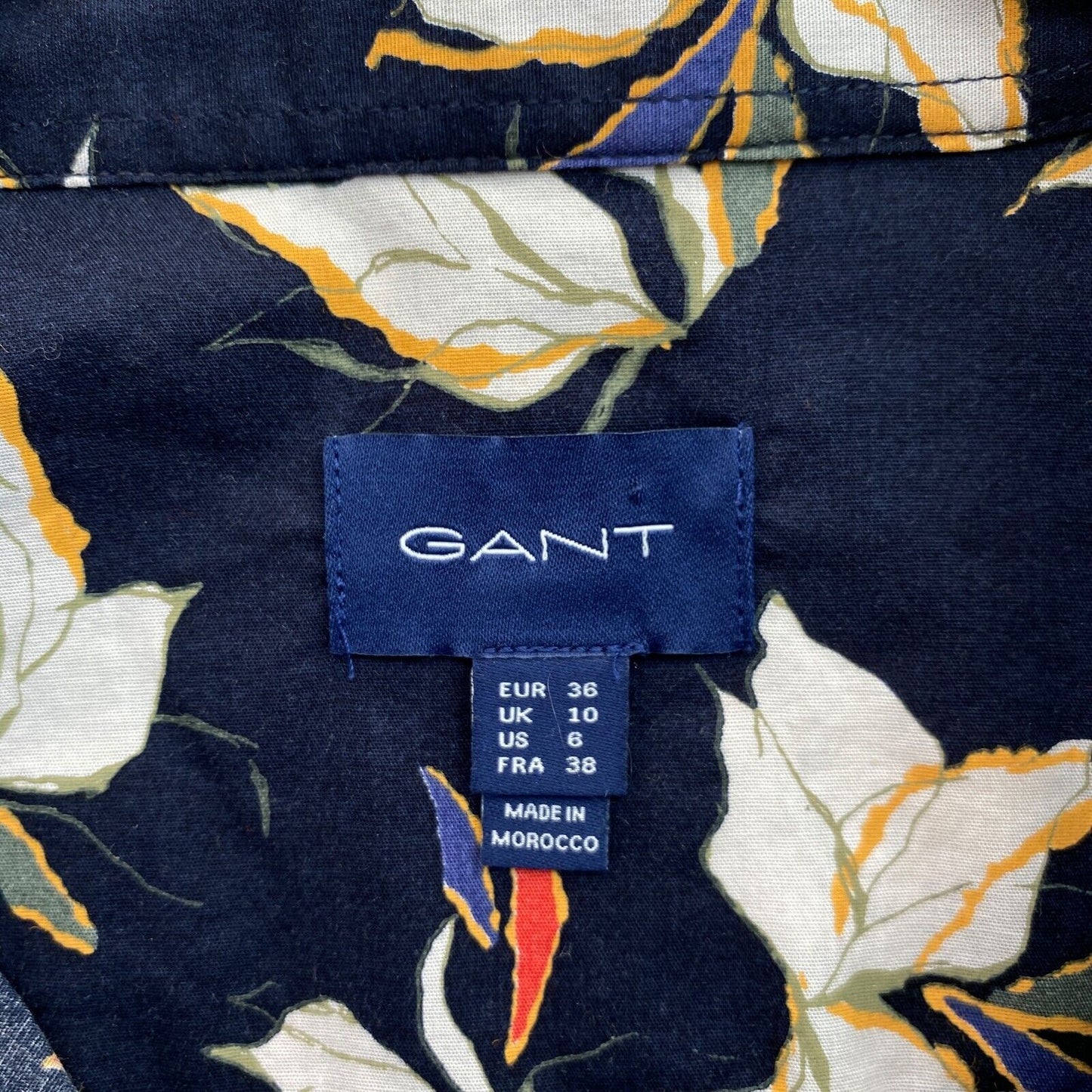 GANT Marineblaues Hemd mit Blumendruck, Größe EU 36 UK 10 US 6