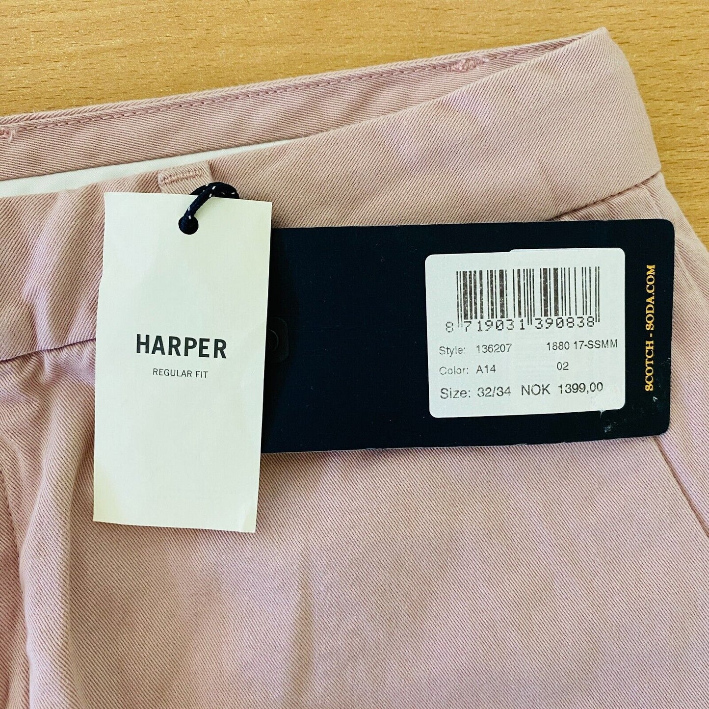 RRP €109 Scotch & Soda Mens Pink Harper Regular Straight Fit Trousers W32 L34