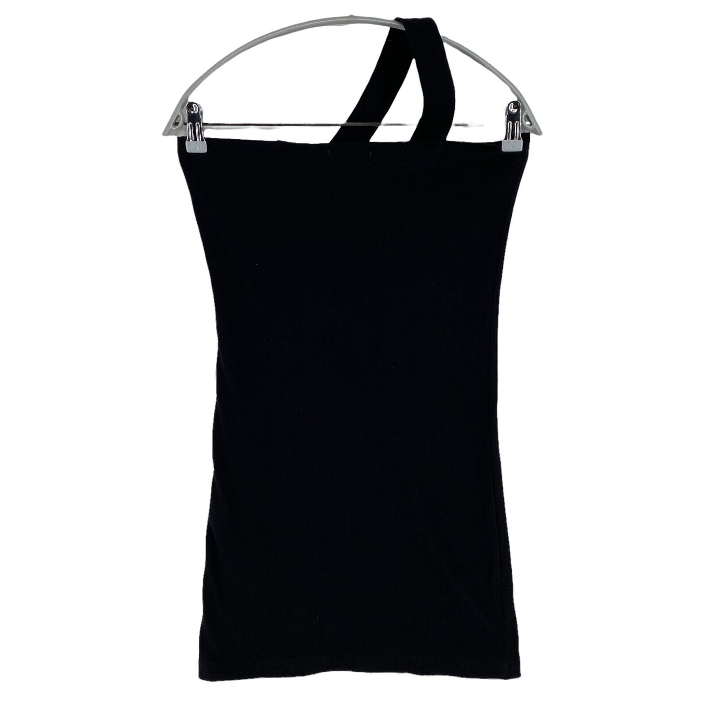 BLANC BLEU Schwarze Bluse, 100 % Baumwolle, ärmellos, One-Shoulder-Top, Größe L