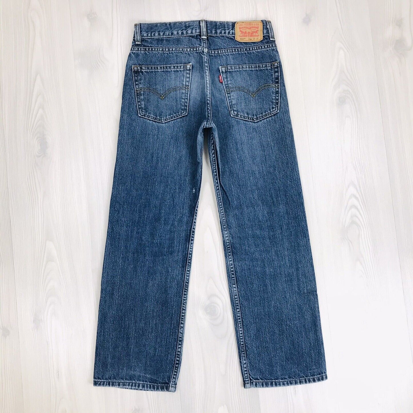 Vintage Levi's 550 Boys Blue Relaxed Straight Fit Ripped Jeans 14 Reg / W27 L27