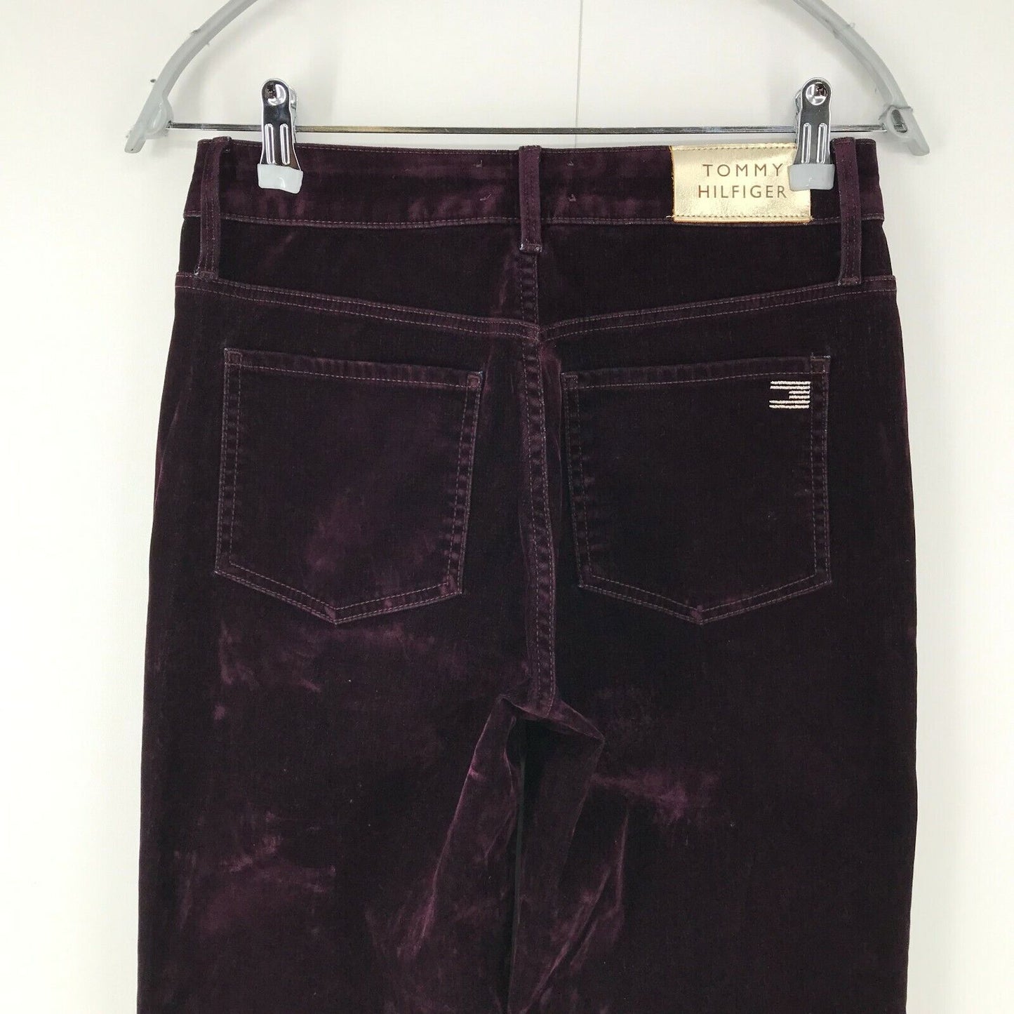 Tommy Hilfiger Women Dark Cherry Red Bootcut Fit Velvet Trousers Size W28 L32