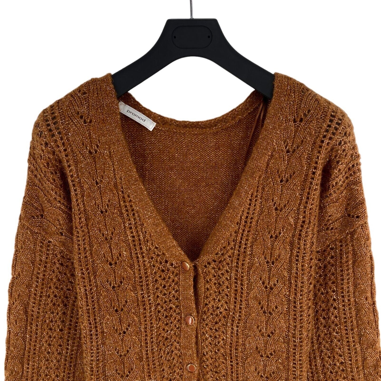 PROMOD Women Brown V Neck Knitted Cardigan Sweater Jumper Size XL