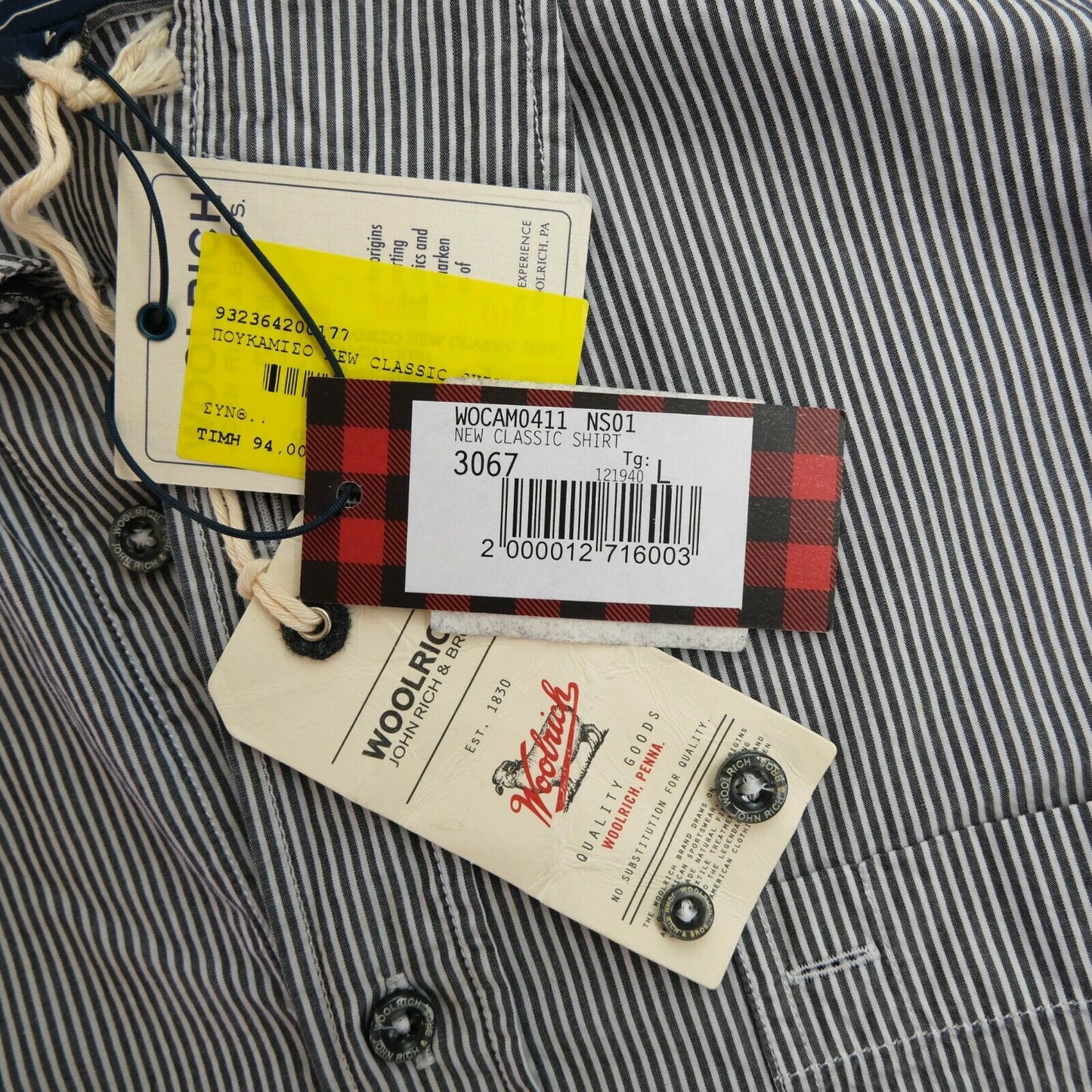 WOOLRICH Blue Striped New Classic Shirt Size L XL