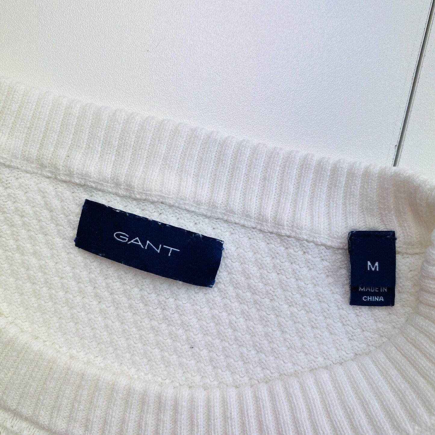 GANT White Pique Crew Neck Sweater Jumper Size M