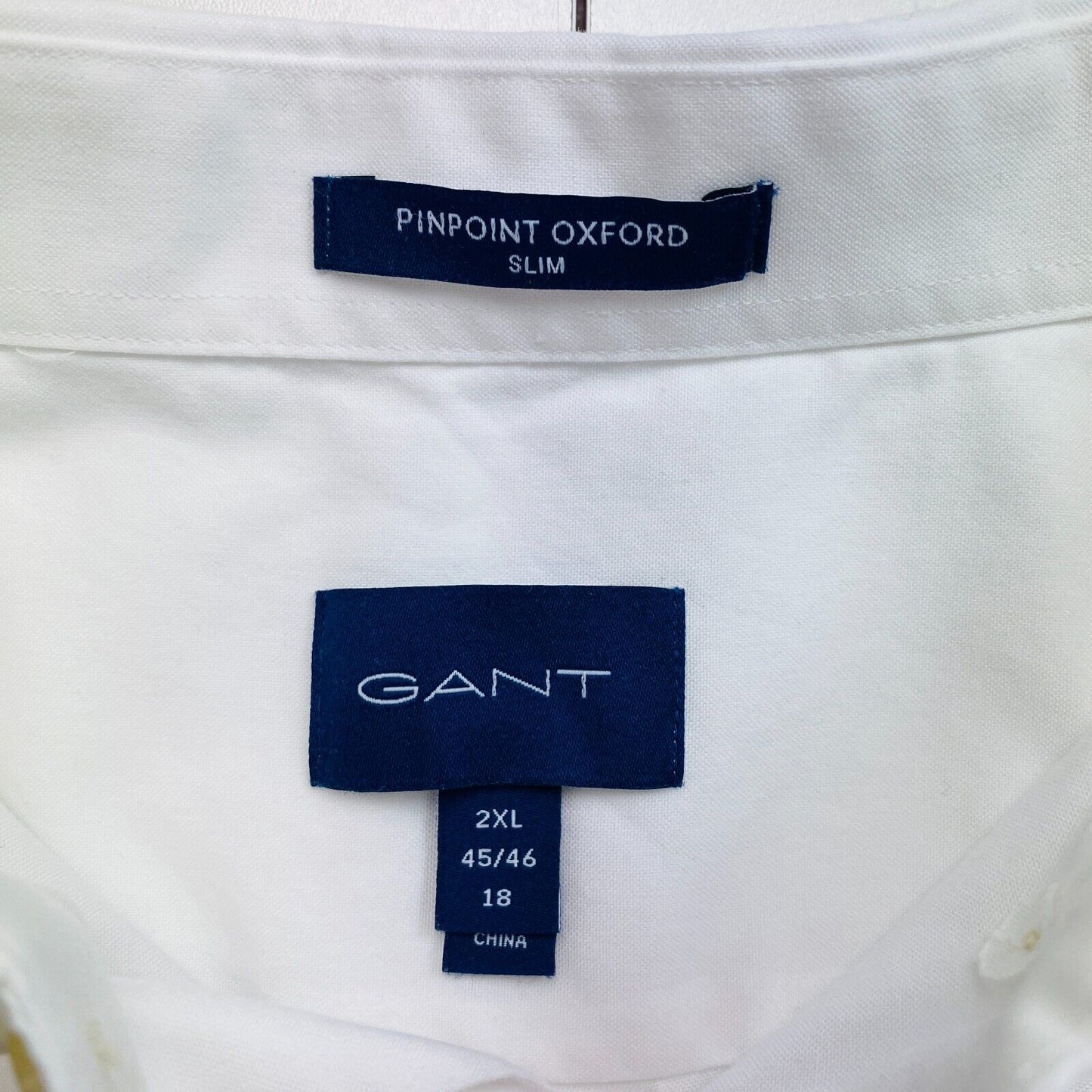 GANT Men White Pin Point Oxford Slim Fit Long Sleeves Shirt Size 2XL 45/46 18