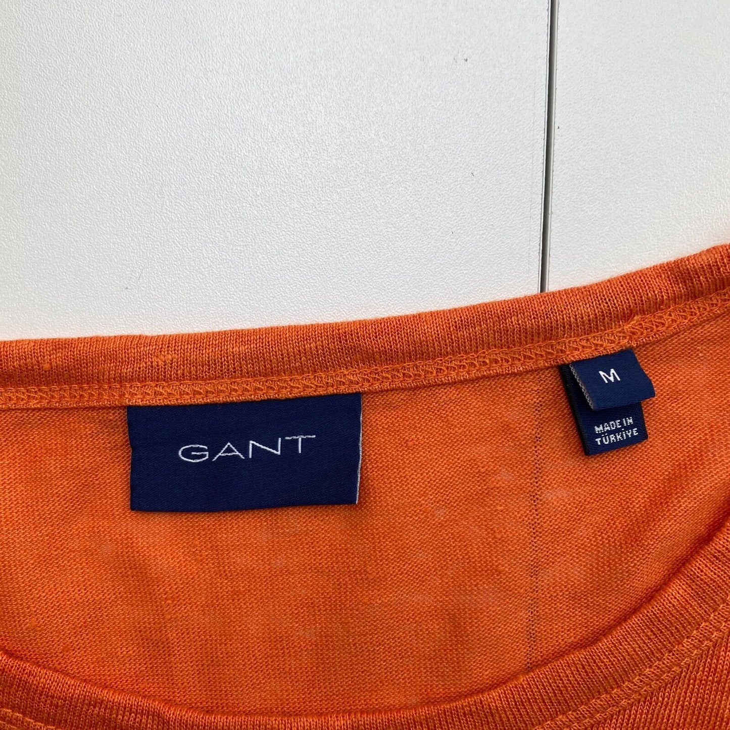 GANT Men Orange Linen Crew Neck Short Sleeves T Shirt Size M