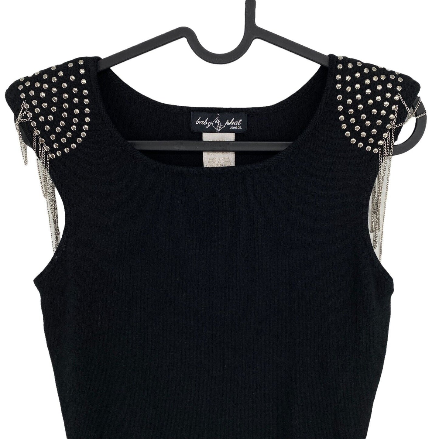 BABY PHAT Schwarze ärmellose Top-Bluse mit Rundhalsausschnitt, Größe M