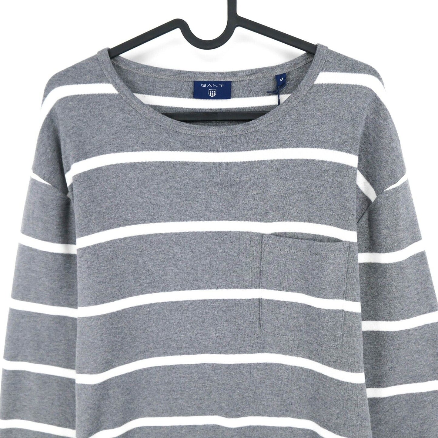 GANT Grey Crew Neck Striped Pocket Sweater Jumper Size M