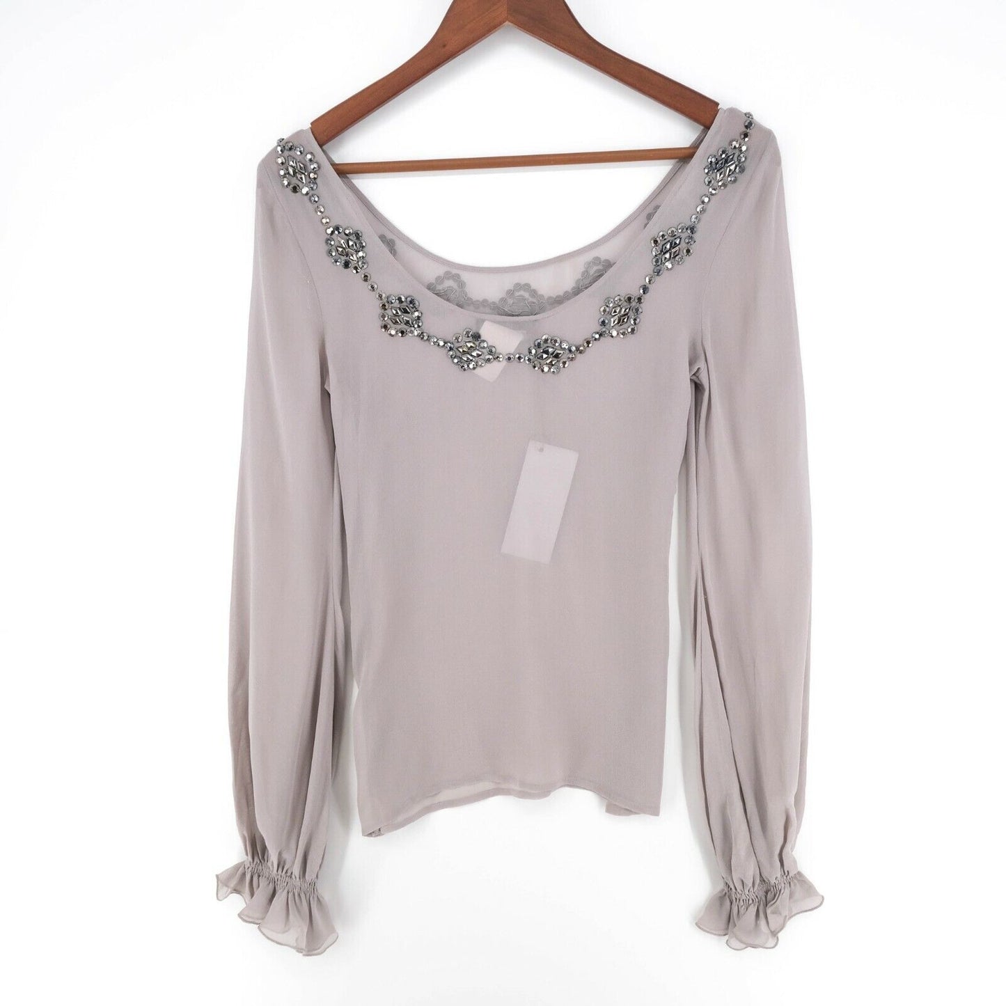 JOHN RICHMOND X Grey Crew Neck Top Blouse Size IT 42 EUR 38 UK 10 US 8