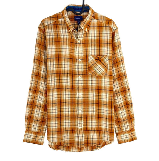 GANT Dark Yellow Wind Blown Flannel Plaid Regular Shirt Size S 37/38 15