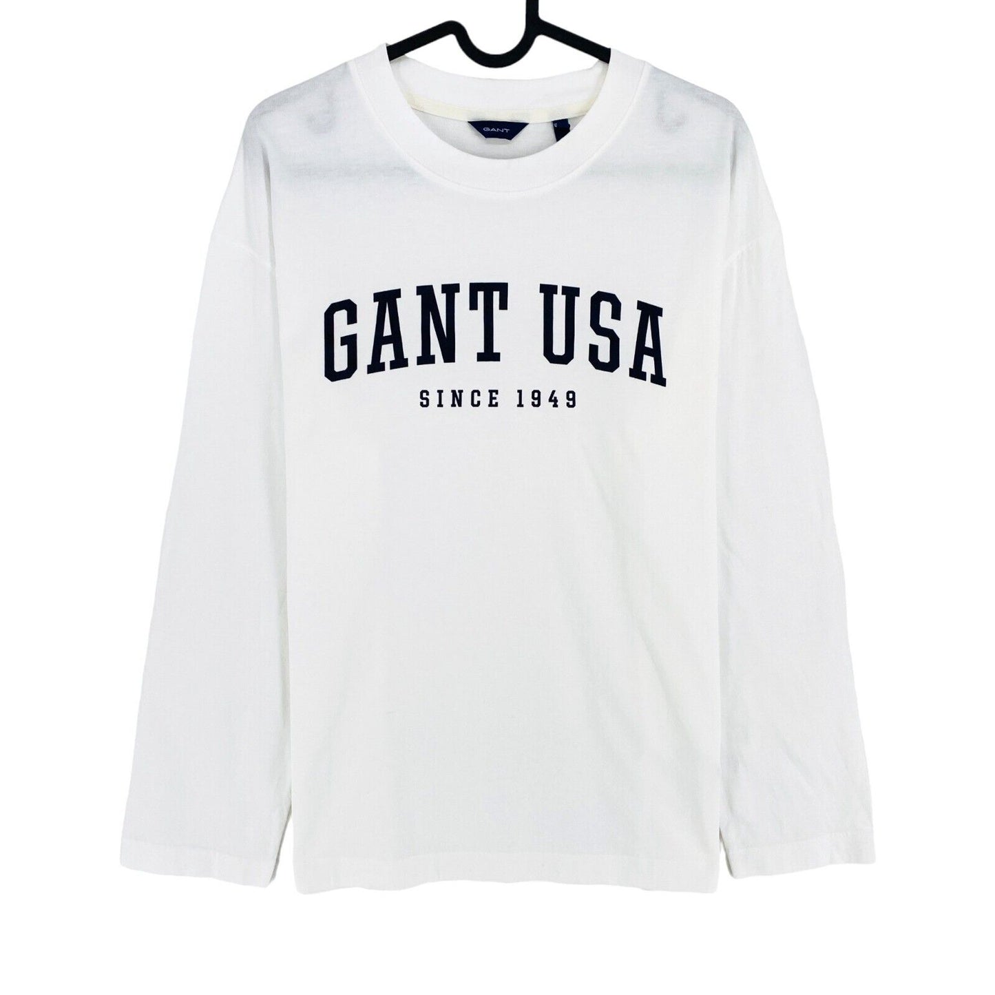 GANT White Logo Crew Neck Long Sleeves T Shirt Size S